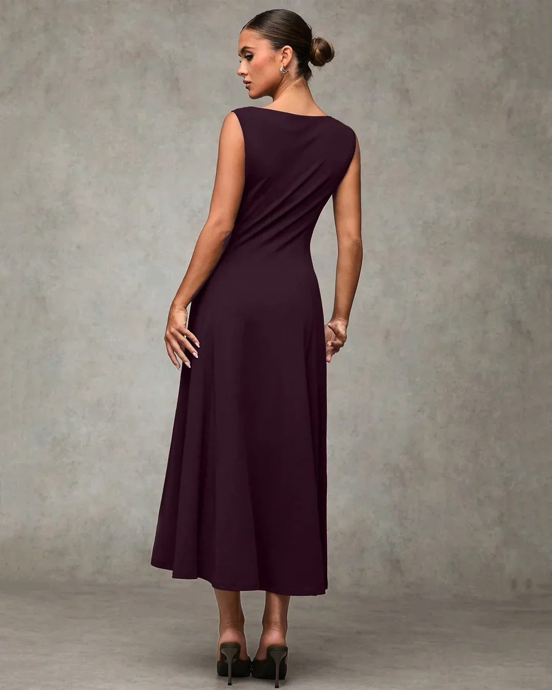 Sleeveless Fit and Flare Midi Dress in Purple - Image 3