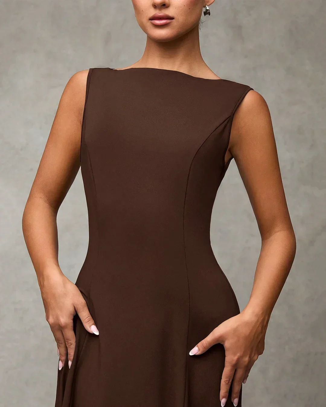 Sleeveless Fit and Flare Midi Dress in Rust - Image 2