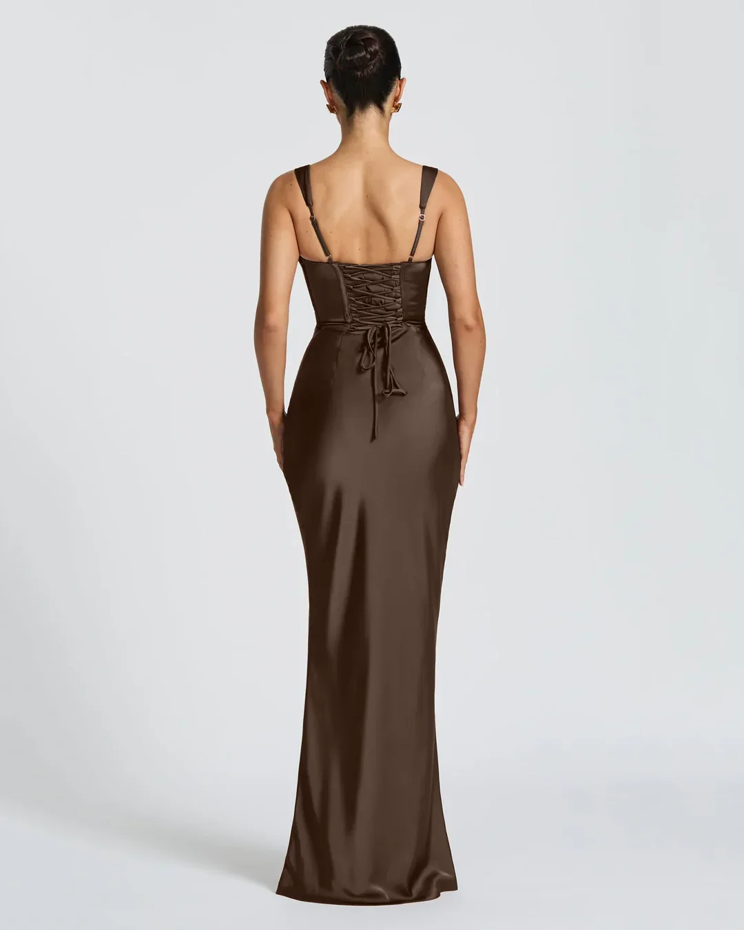 Sleeveless Fitted Maxi Dress in Brown - Image 2