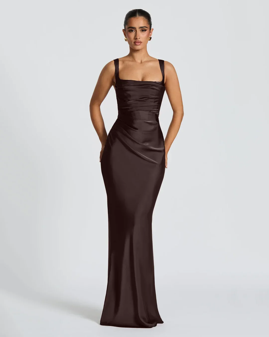 Sleeveless Fitted Maxi Dress in Coffee - Image 3