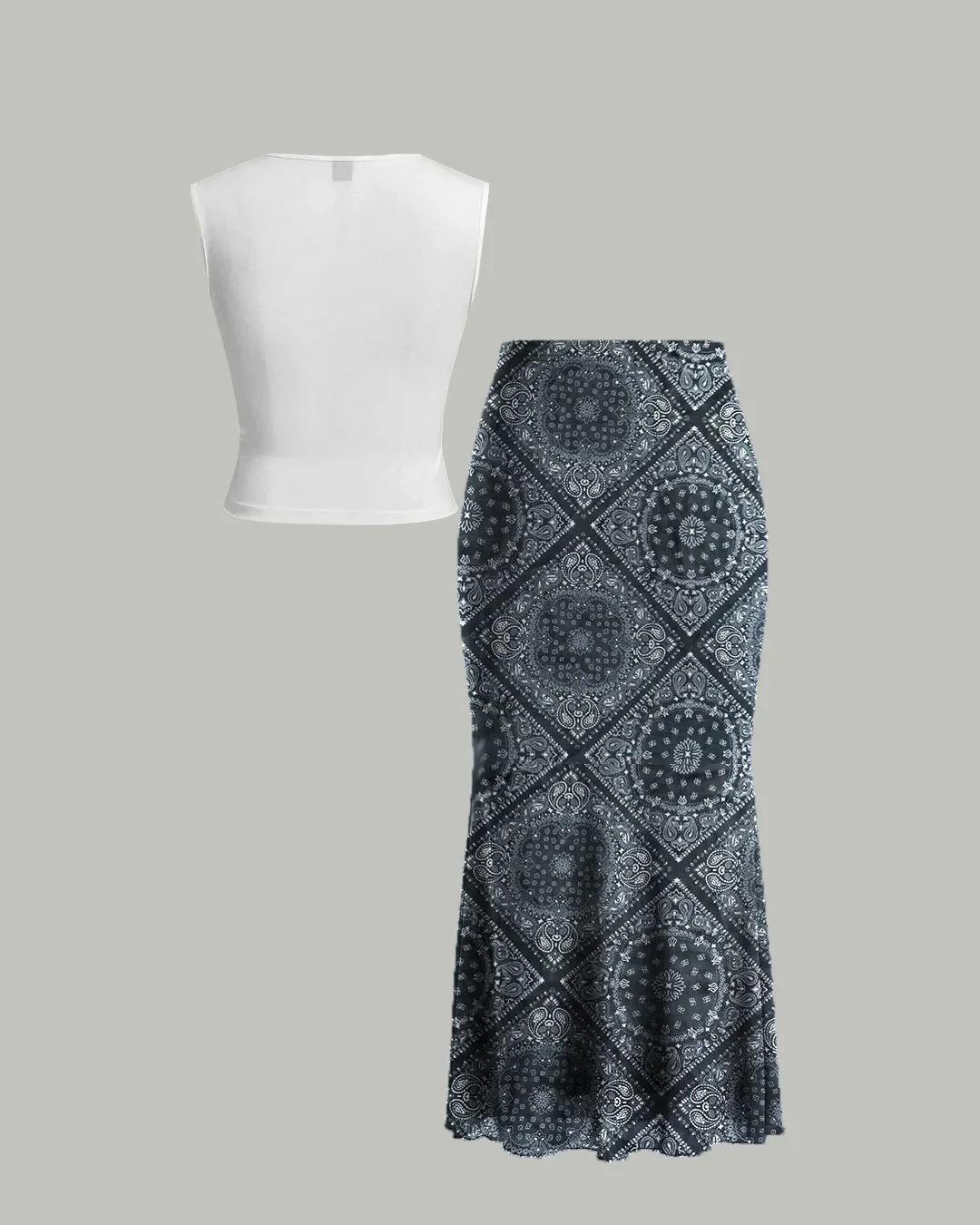 Sleeveless Fitted Top & Printed Midi Skirt Co-ords Set - Image 2