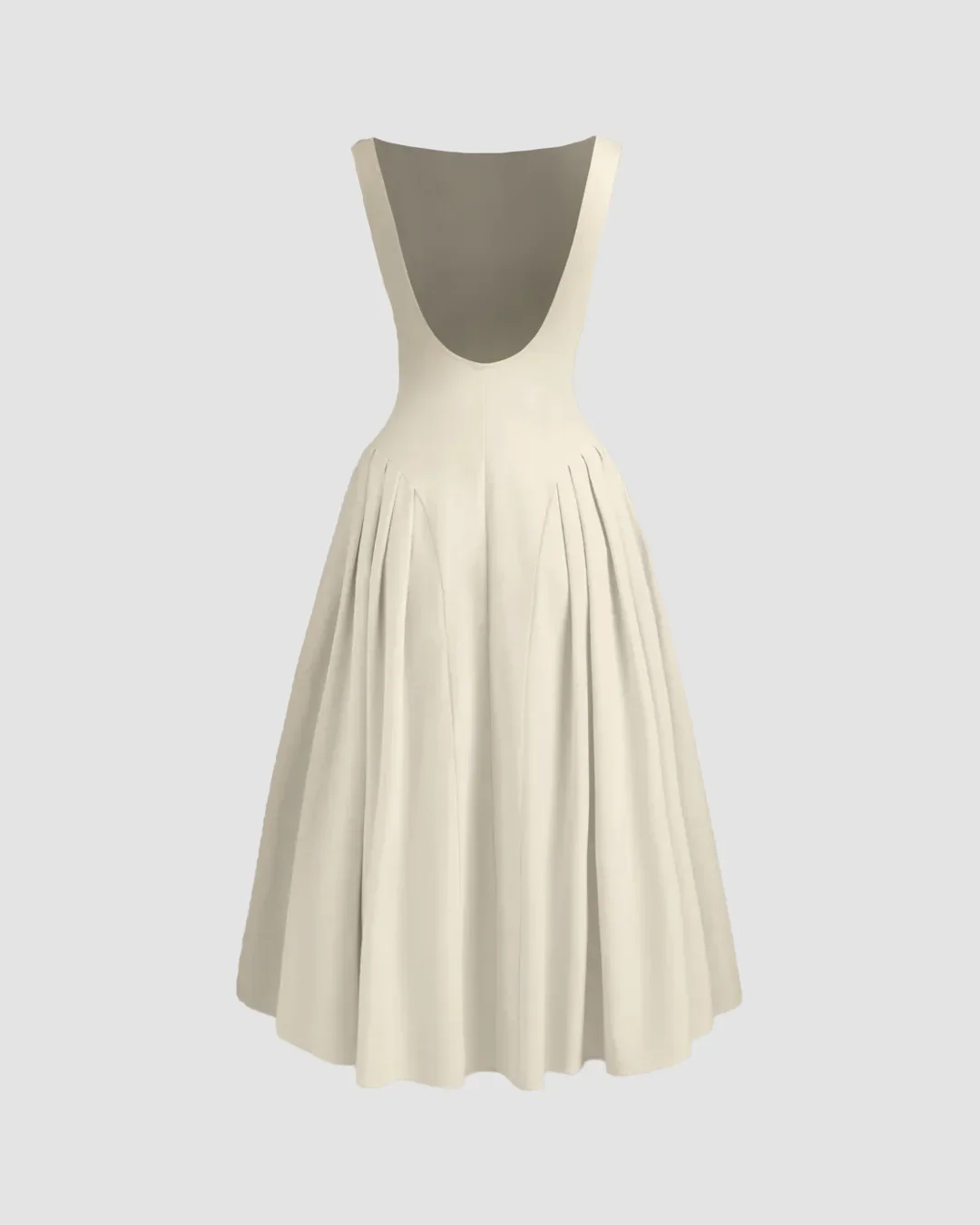 Sleeveless Flared Midi Dress in Beige - Image 2
