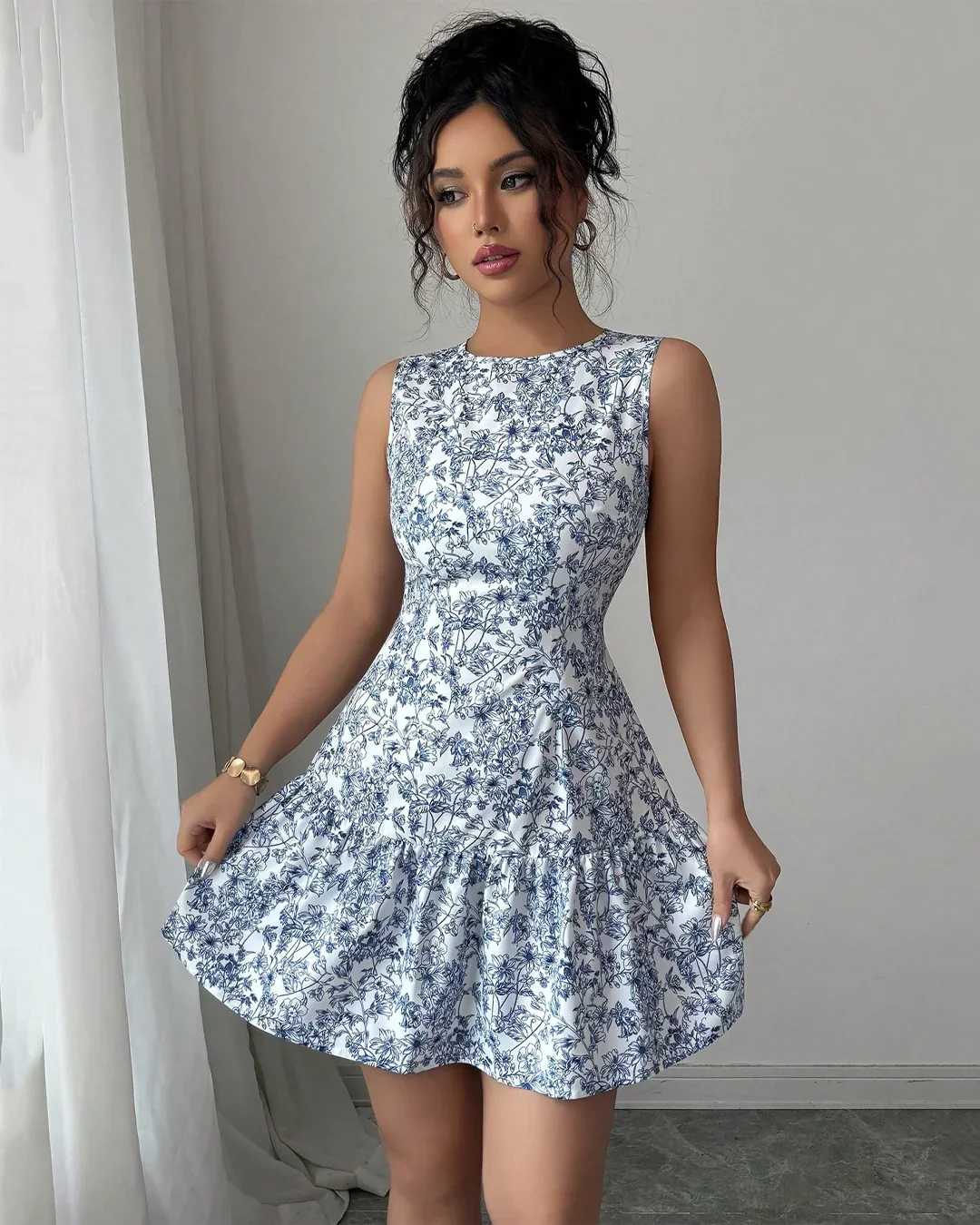 Sleeveless Floral Fit & Flare Mini Dress - Image 3