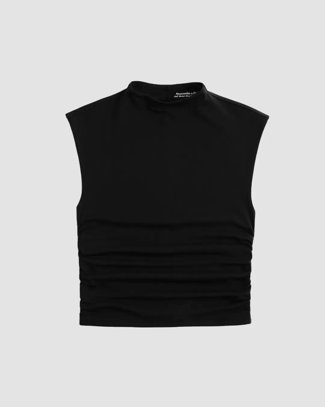 Sleeveless Mock Neck Ruched Fitted Top In Black - Image 3