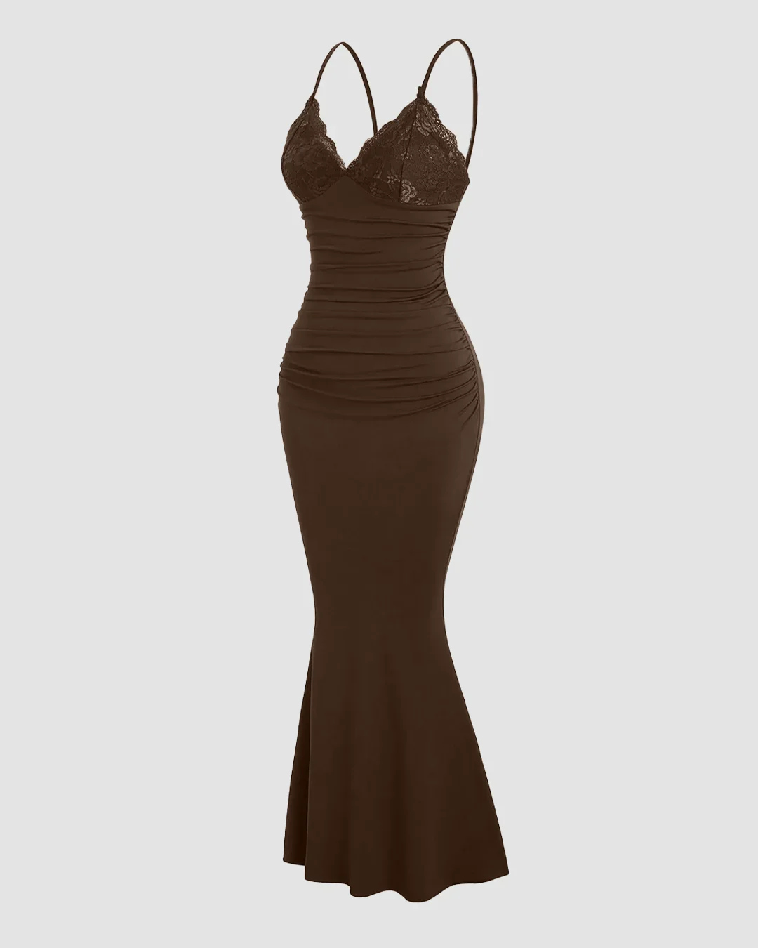 Lace Detail One Piece Bodycon Dress in Brown - Image 2