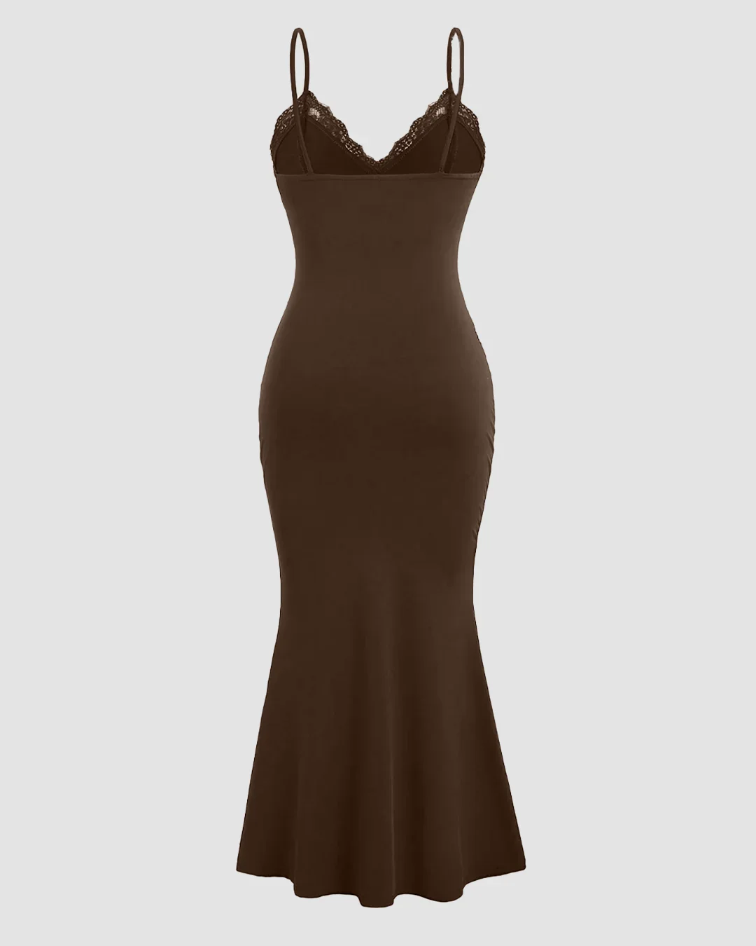 Lace Detail One Piece Bodycon Dress in Brown - Image 3