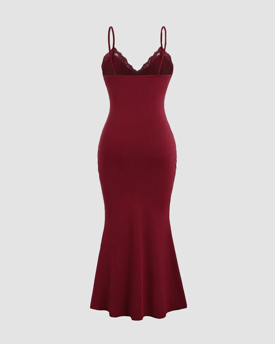 Bodycon Party Dress with Lace Trim and Flared Hem in Maroon - Image 2