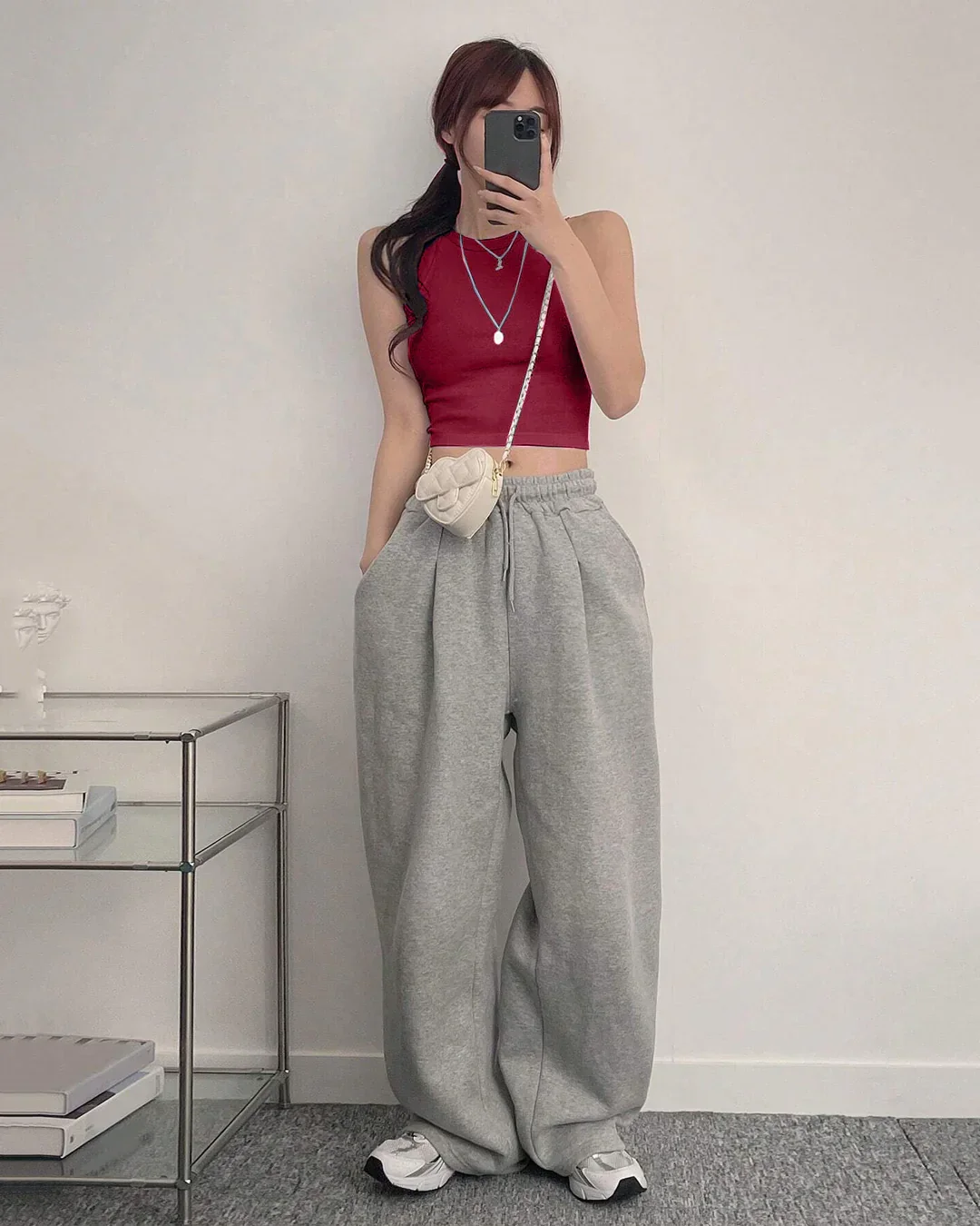 Sleeveless Ribbed High Neck Crop Top in Maroon - Image 2