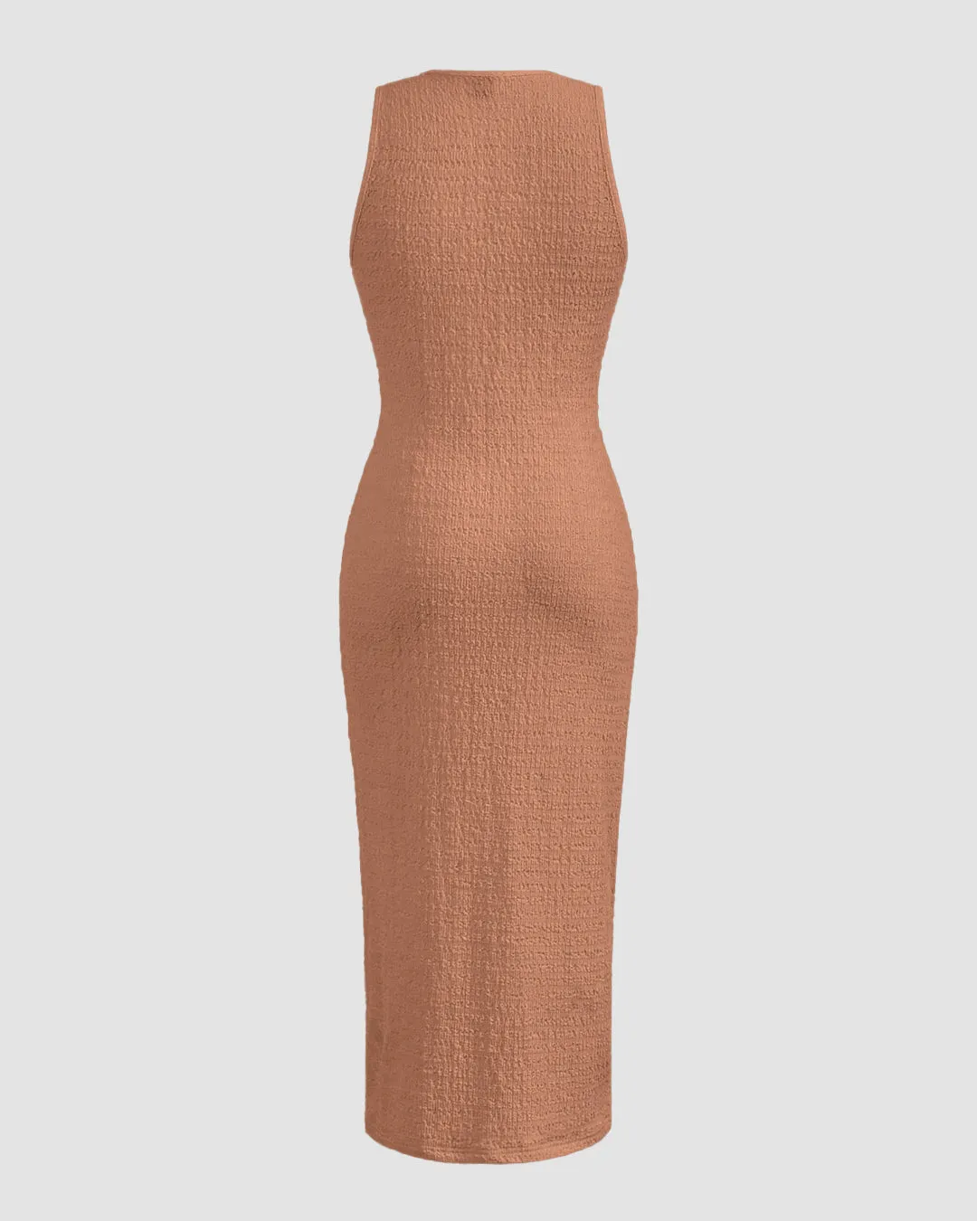Sleeveless Round Neck Slim Fit Midi Dress in Biscuit Brown - Image 2