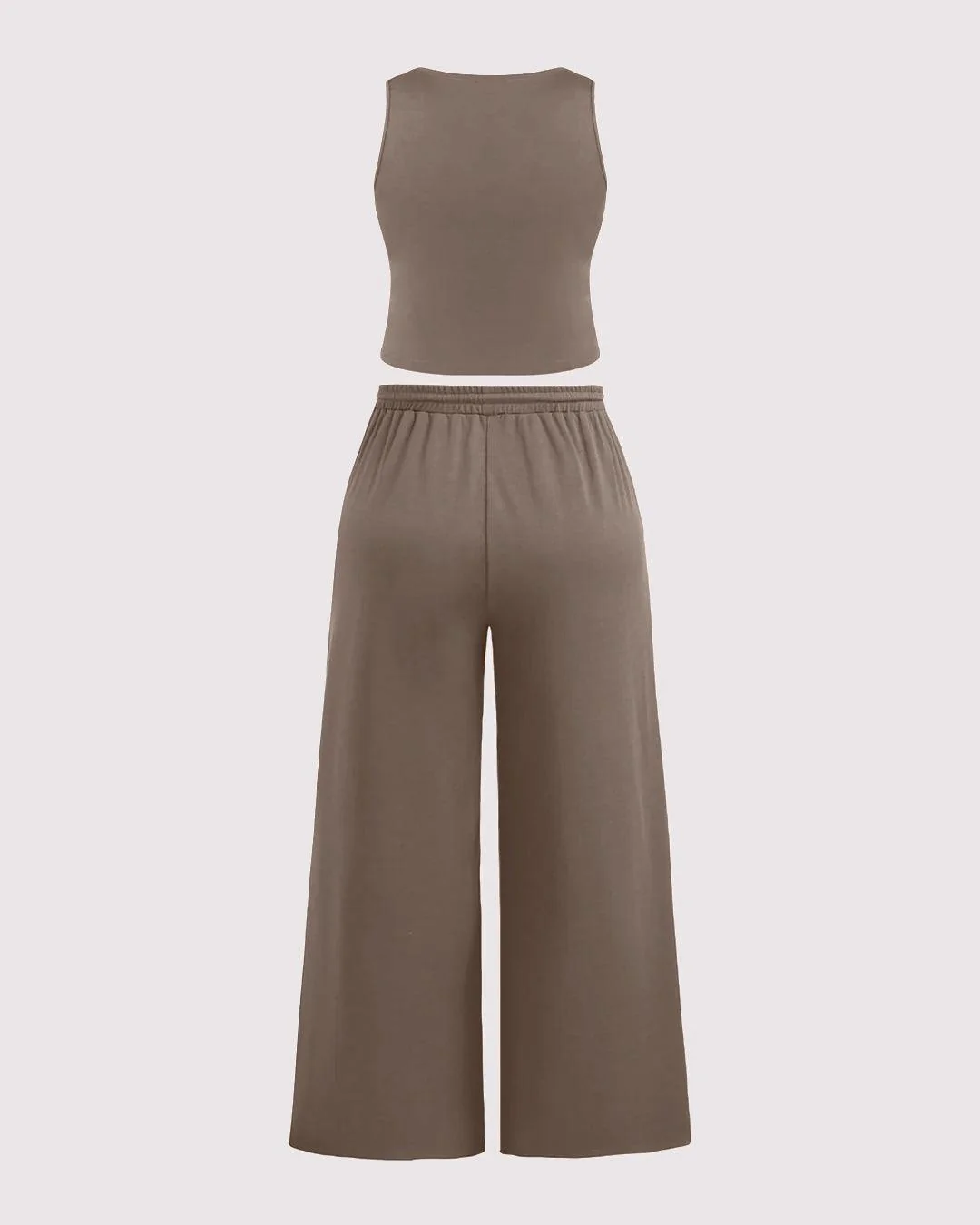 Sleeveless Round Neck Top and Drawstring Loose Pant In Brown - Image 4