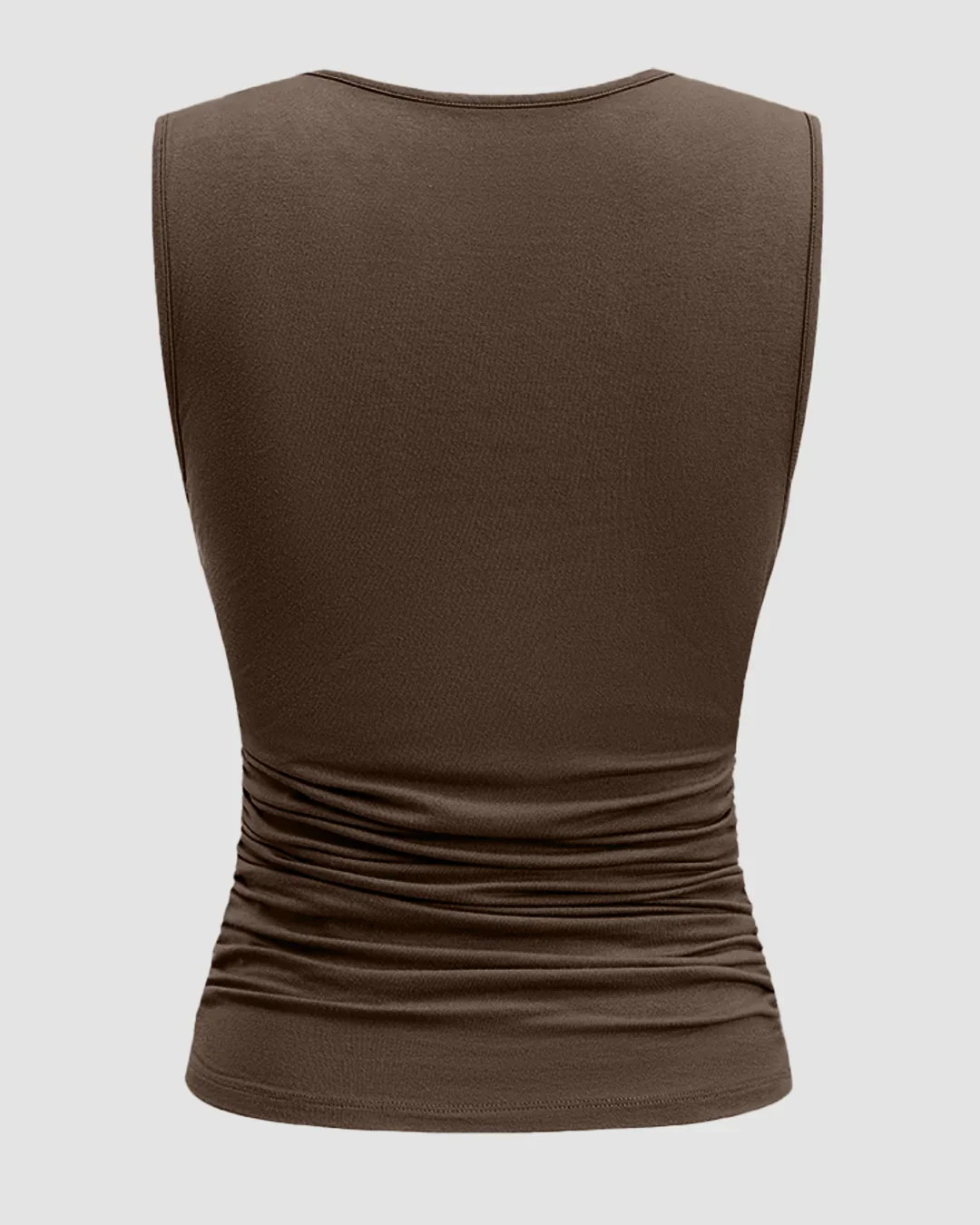 Sleeveless Ruched Top & Midi Skirt Set in Brown - Image 3