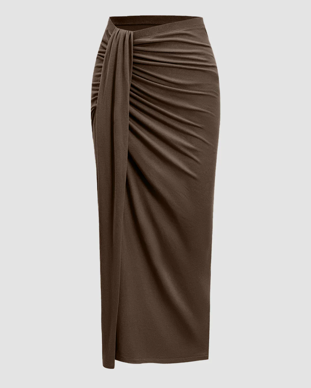 Sleeveless Ruched Top & Midi Skirt Set in Brown - Image 4