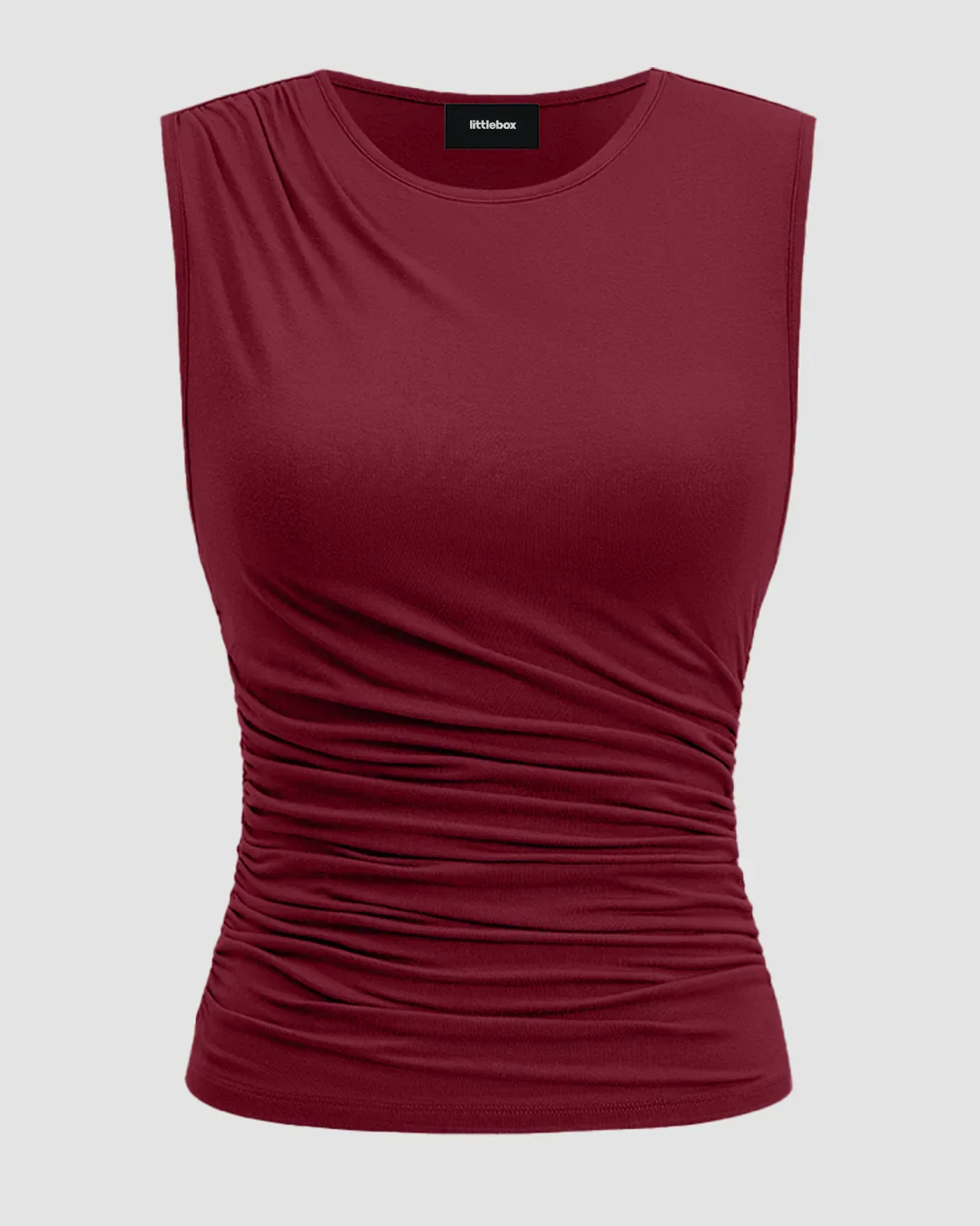 Sleeveless Ruched Top & Midi Skirt Set in Maroon - Image 2