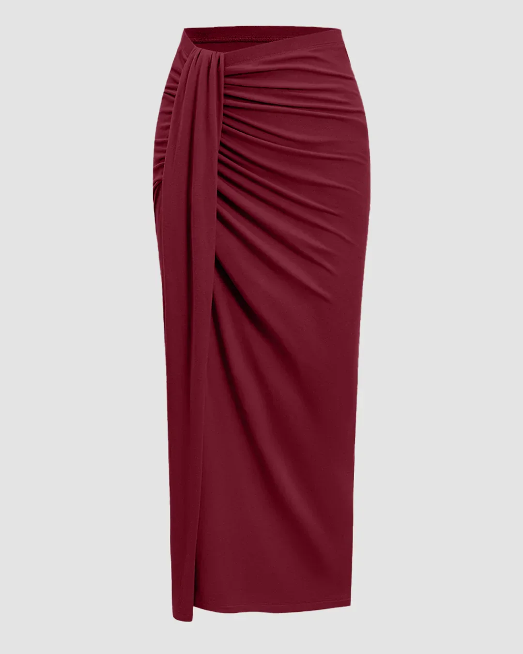 Sleeveless Ruched Top & Midi Skirt Set in Maroon - Image 3