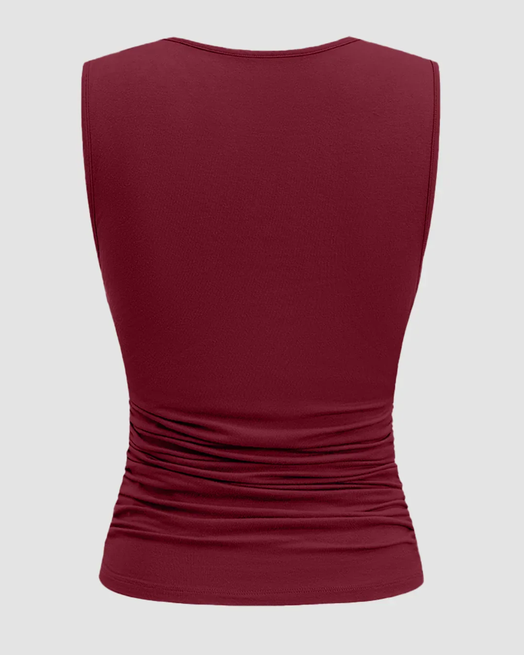 Sleeveless Ruched Top & Midi Skirt Set in Maroon - Image 4
