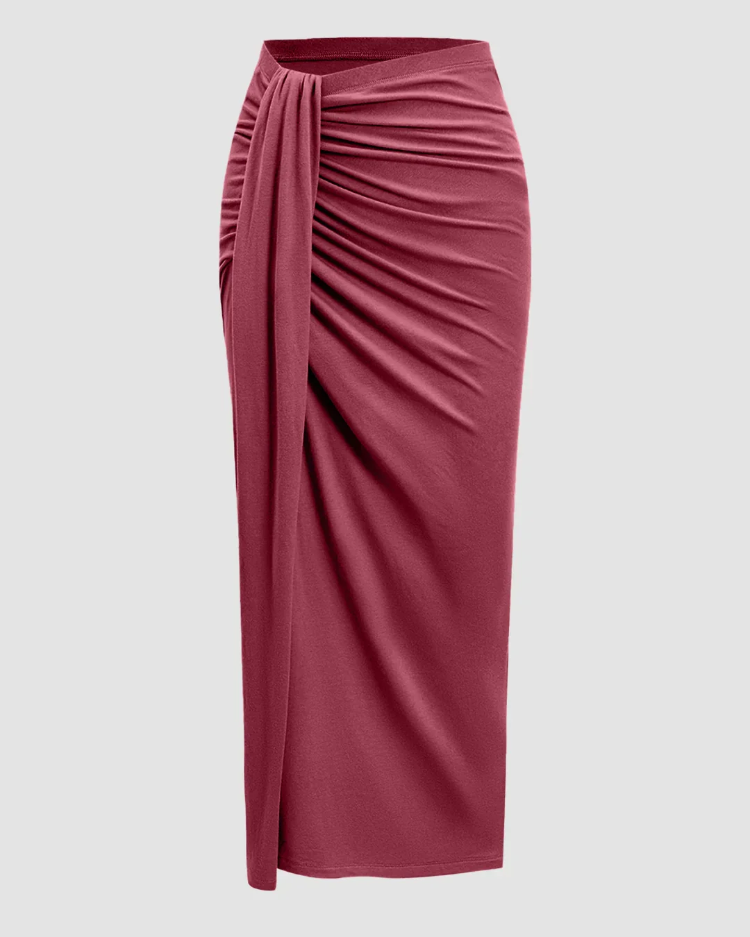 Sleeveless Ruched Top & Midi Skirt Set in Ruby - Image 4