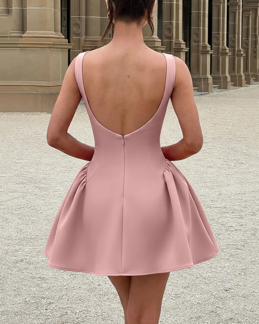 Sleeveless Slim Fit Peplum Hem Mini Dress in Pink - Image 2