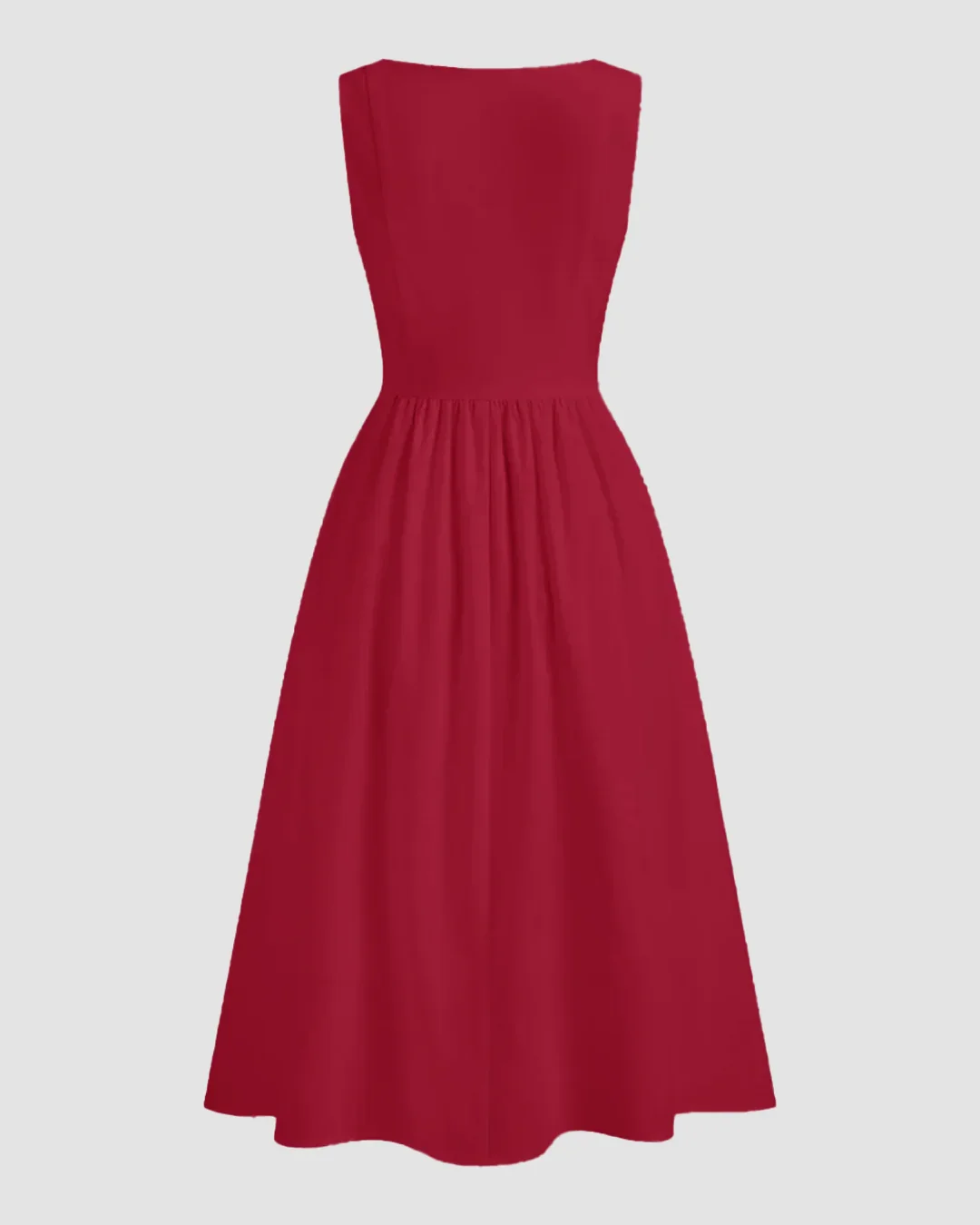 Sleeveless Square Neck A-Line Midi Dress in Cherry - Image 2
