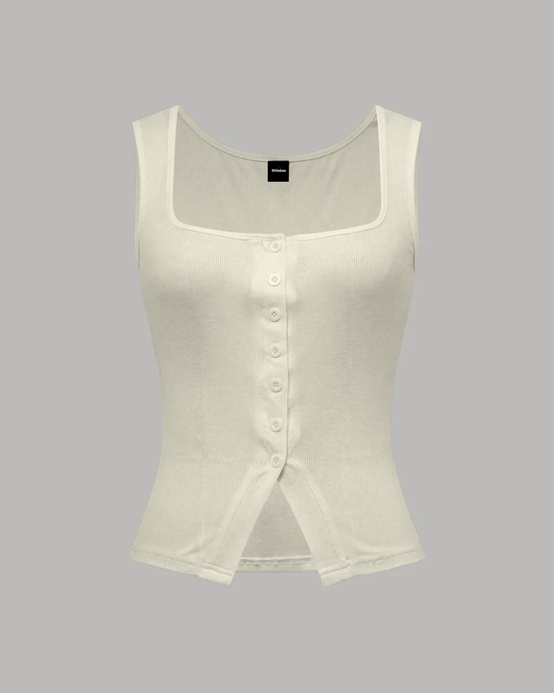 Sleeveless Square Neck Button Down Ribbed Top in Milky White