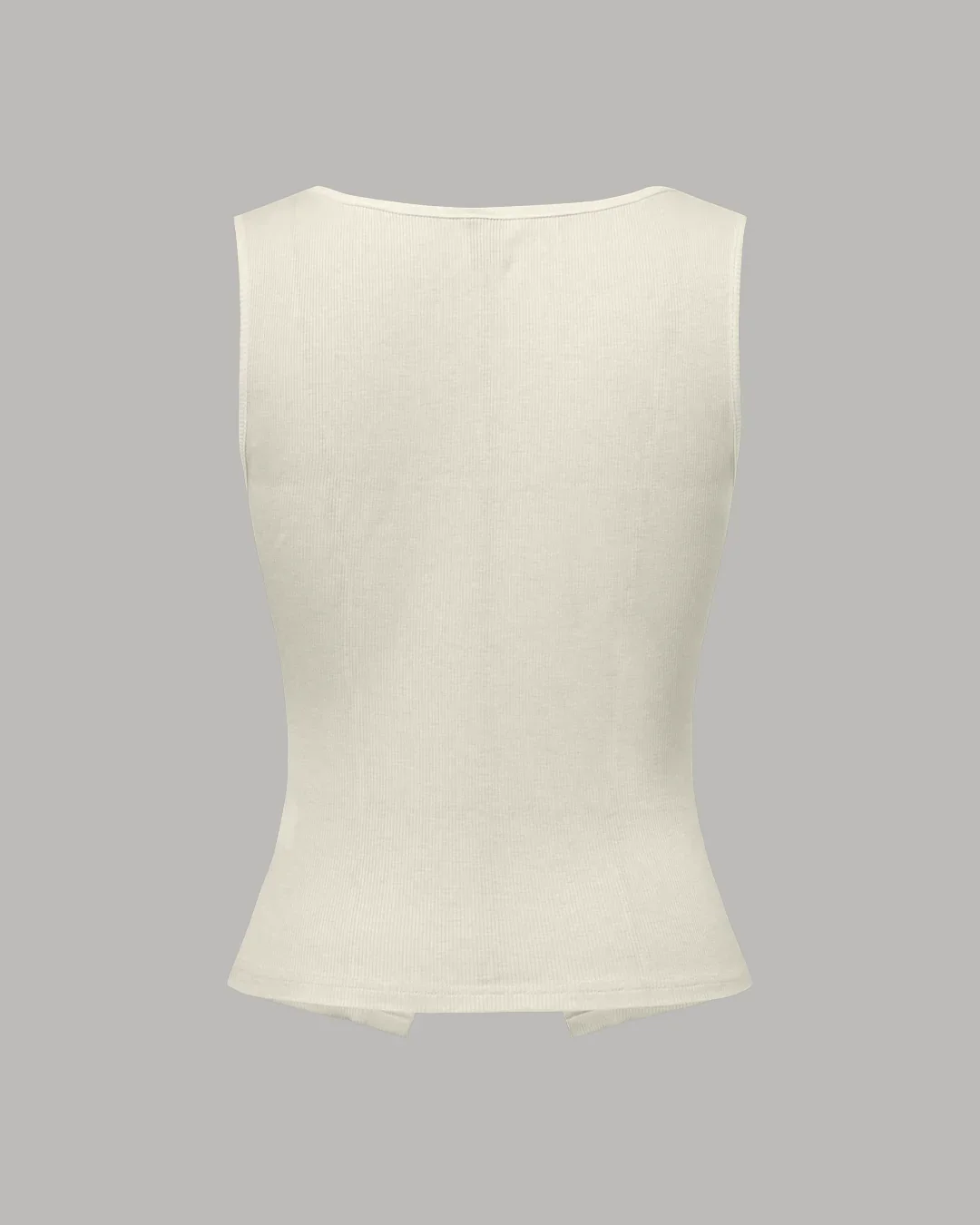 Sleeveless Square Neck Button Down Ribbed Top in Milky White - Image 3