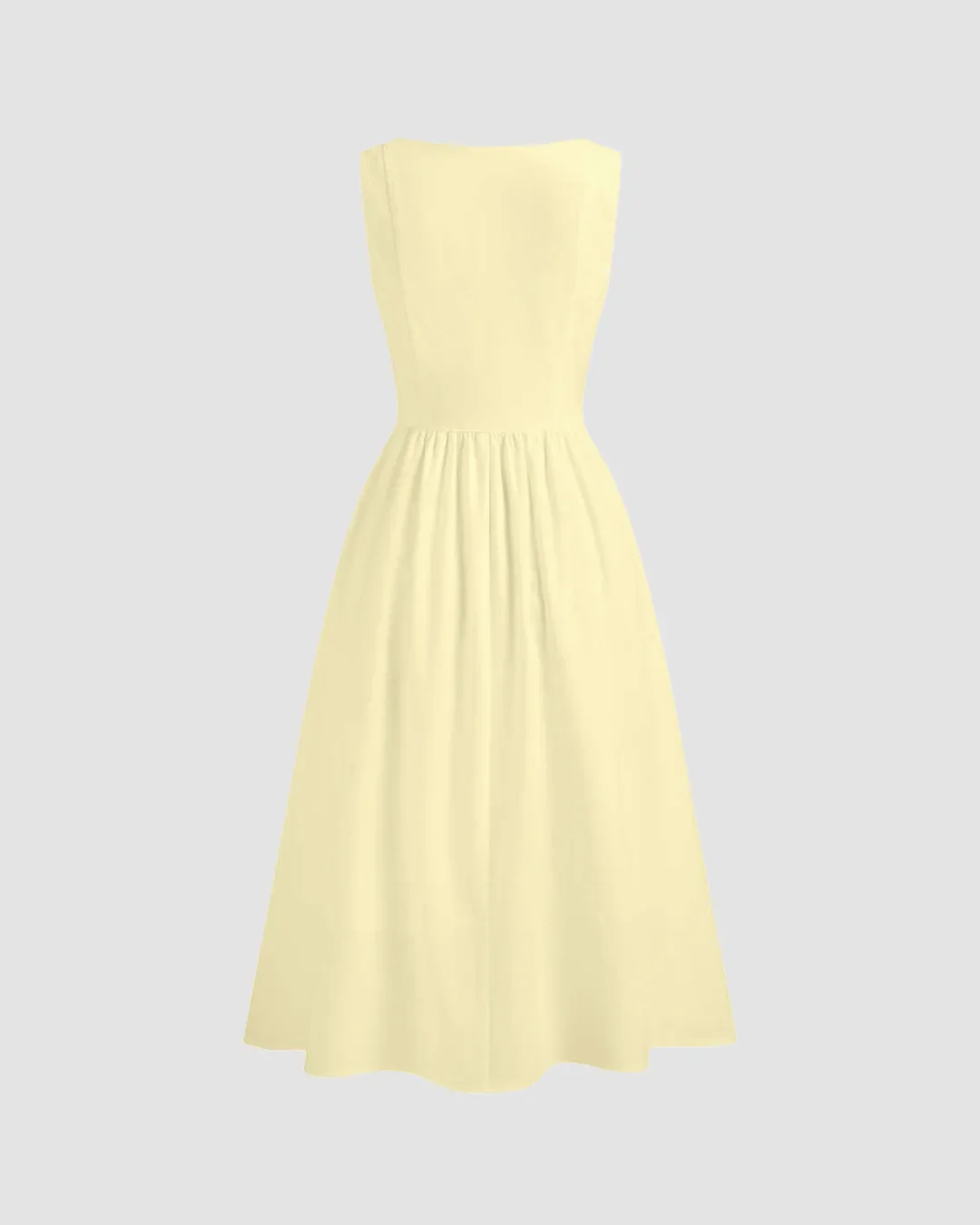 Sleeveless Square Neck Fit & Flare Midi Dress in French Vanilla - Image 3
