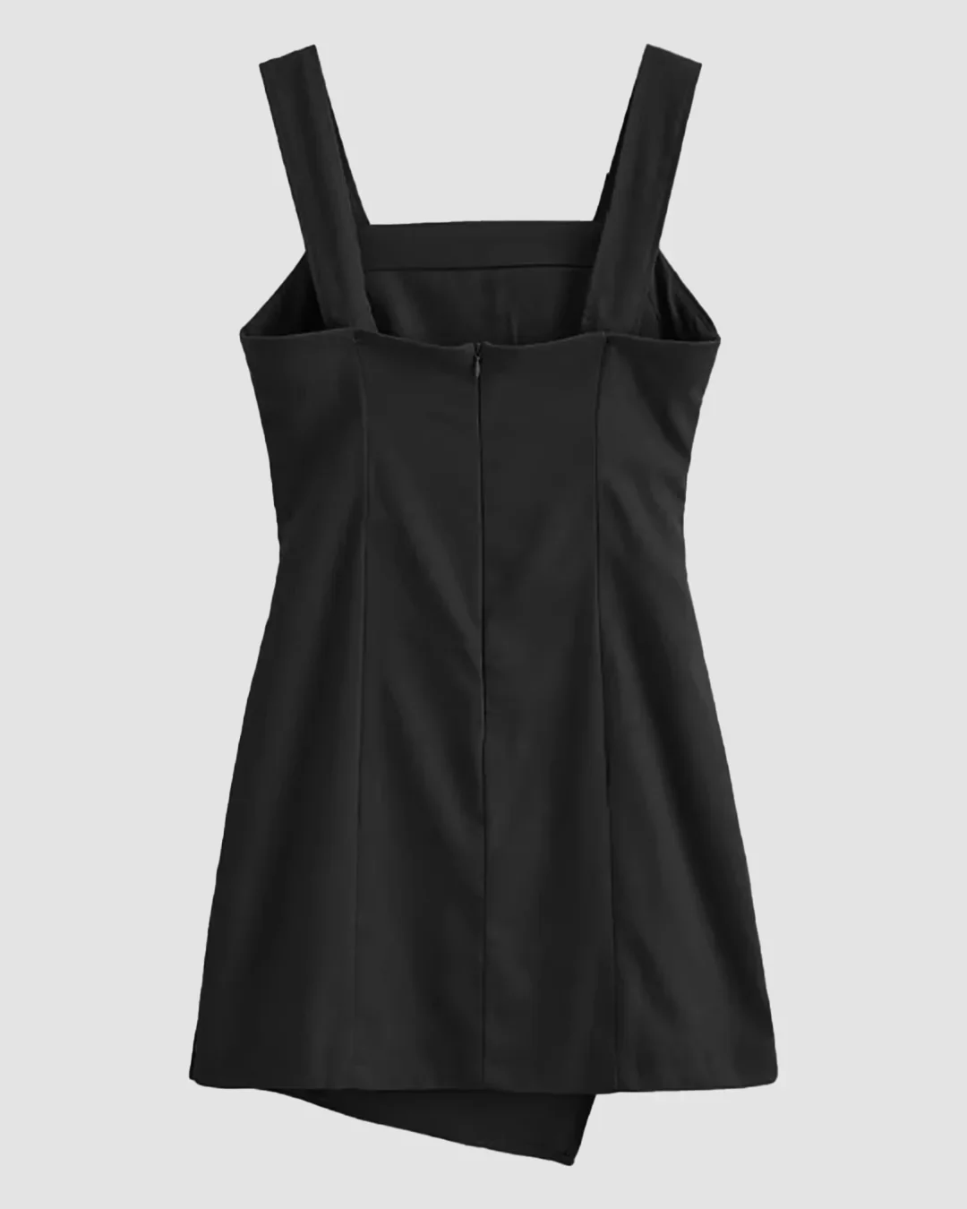 Sleeveless Square Neck Ruched Asymmetric Mini Dress in Black - Image 2