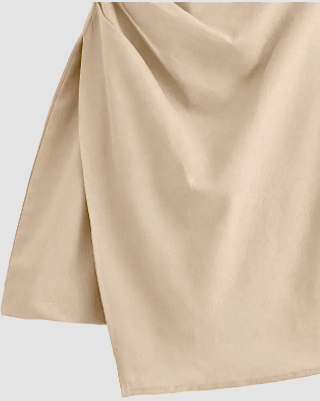 Sleeveless Square Neck Ruched Asymmetric Mini Dress in Light Khaki - Image 3