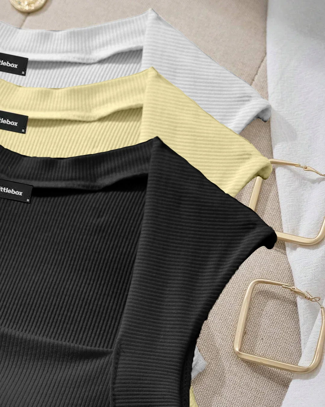 Sleeveless Square Neck Tops Combo in White, Black and Vanilla - Image 3