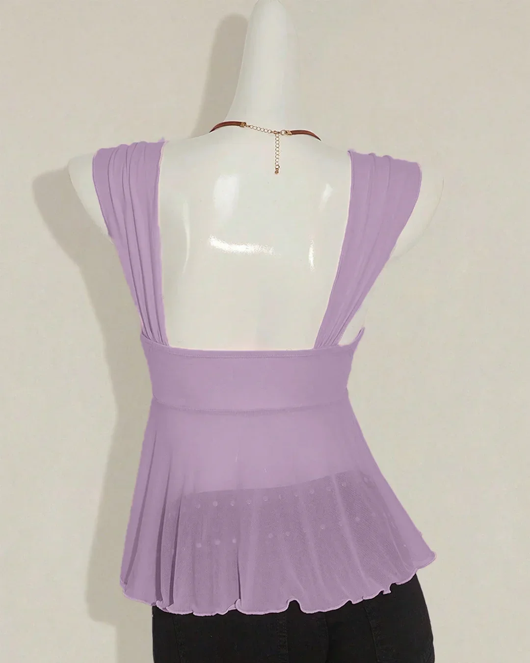 V-Neck Layered Ruffle Tie Front Sleeveless Top in Purple - Image 2