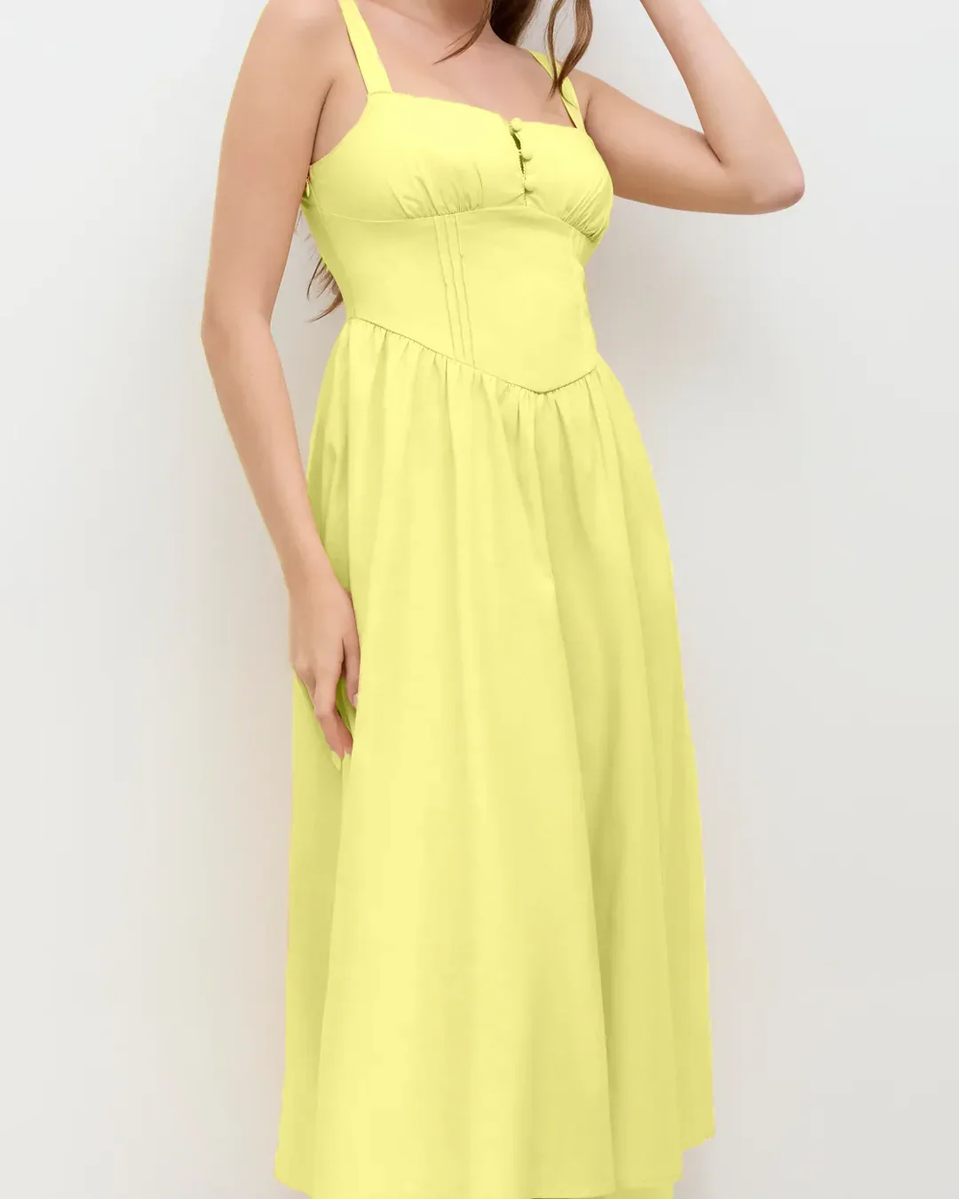 Sleeveless Tie Strap Midi Dress in Yellow - Image 3