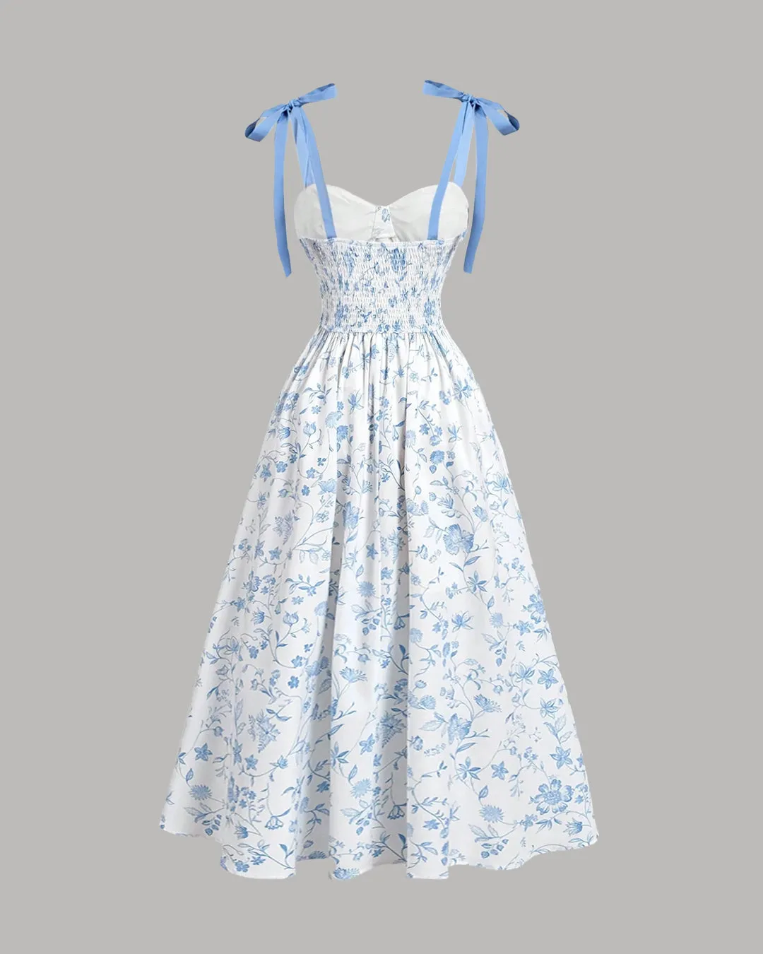 Sleeveless Tie Straps Floral Pleated Midi Dress - Image 3