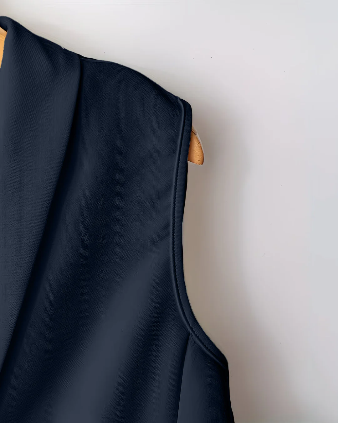 Sleeveless V-Neck Vest Button Front White Blazer Top and High-Waisted A-Line Pants in Navy Blue - Image 3