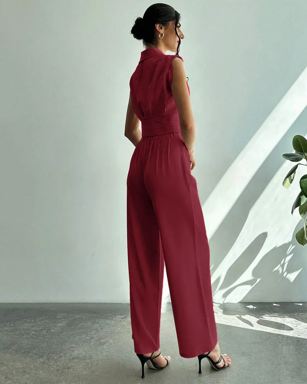 Sleeveless Wrap Crop Top & Pleated Wide-Leg Trousers Co-Ords Set - Image 2