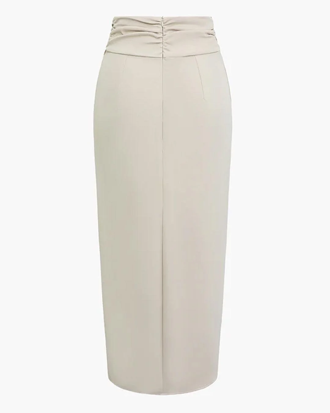 Slim Fit Straight Hem Solid Midi Skirt in Beige - Image 2
