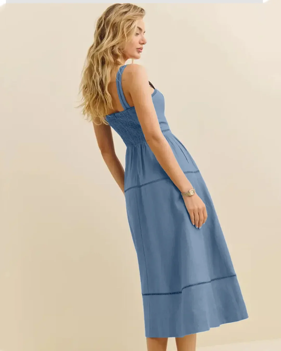Smocked Back Strap Midi Dress in French Blue - Image 2