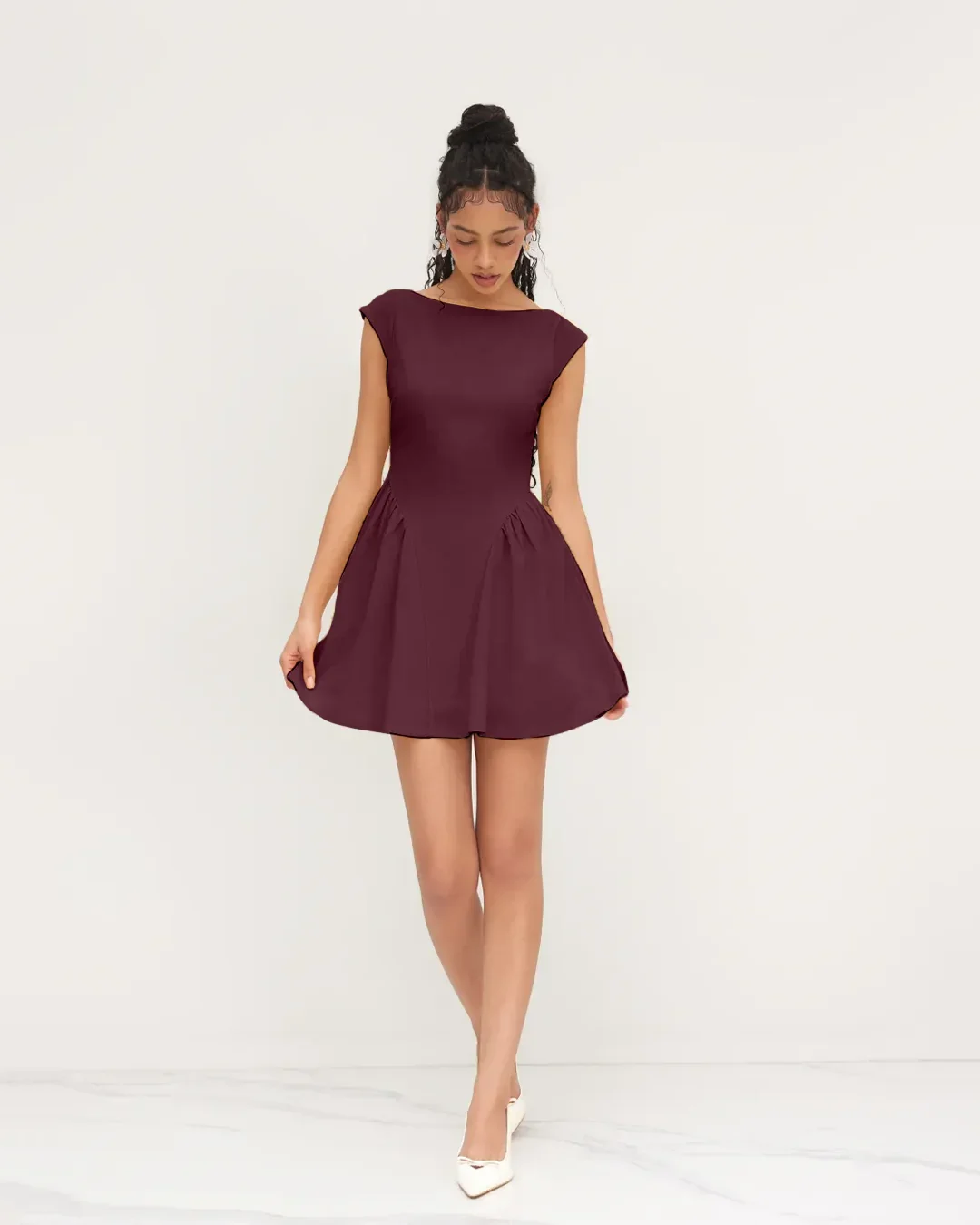 Solid A-Line Maroon Dress - Image 3