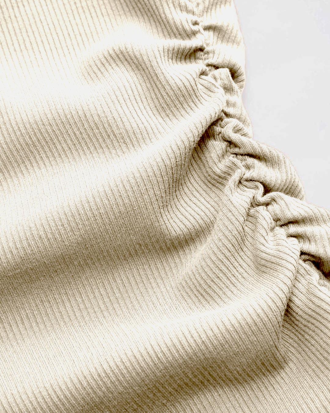 Solid Asymmetrical Neck Ruched Long Sleeve Apricot Top - Image 3