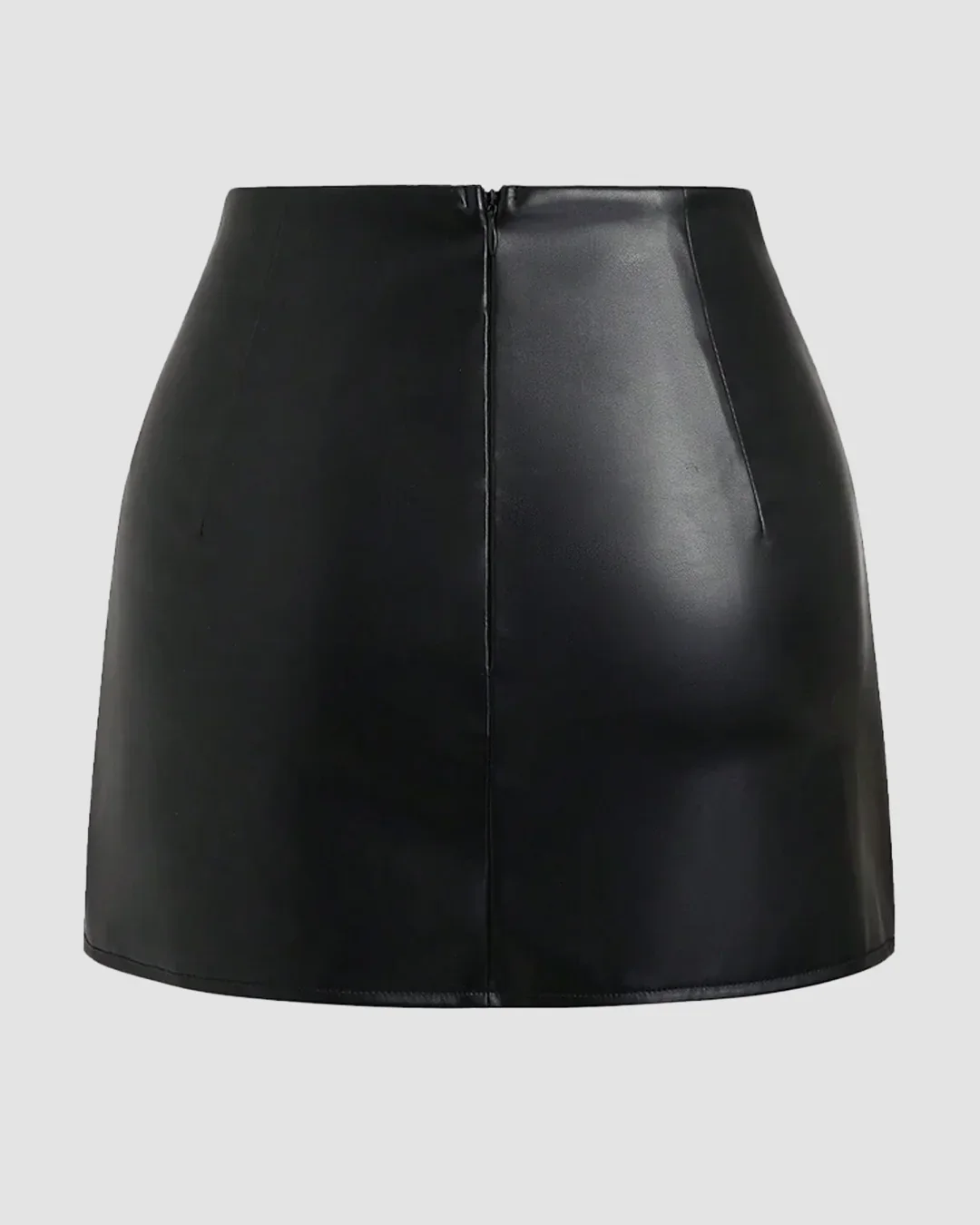 Solid Black Leather Bodycon Mini Skirt for Women - Image 2