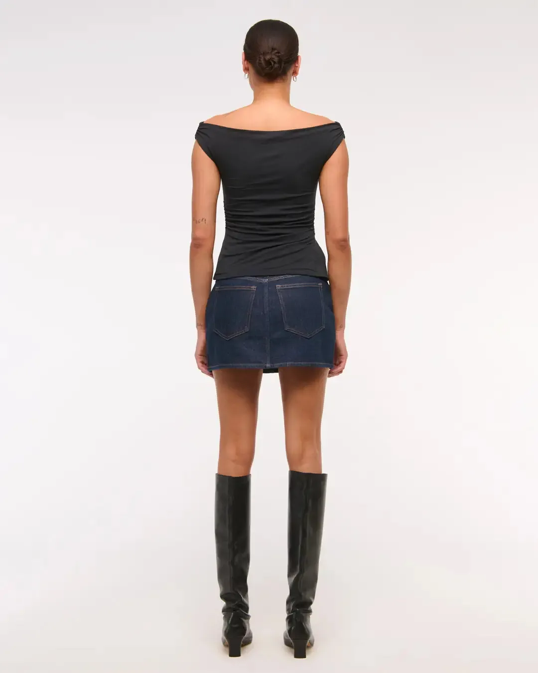 Solid Boat Neck Off Shoulder Top In Black - Image 3