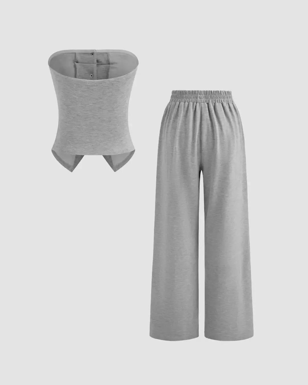 Solid Button Sleeveless Top With Solid Wide Leg Trousers - Image 2