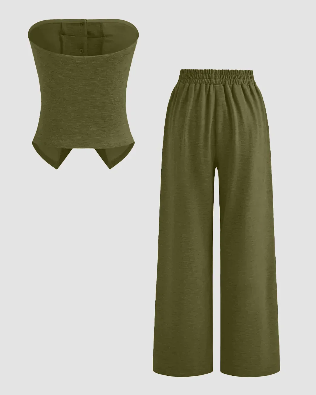 Solid Button Sleeveless Top With Solid Wide Leg Trousers In Avocado - Image 2