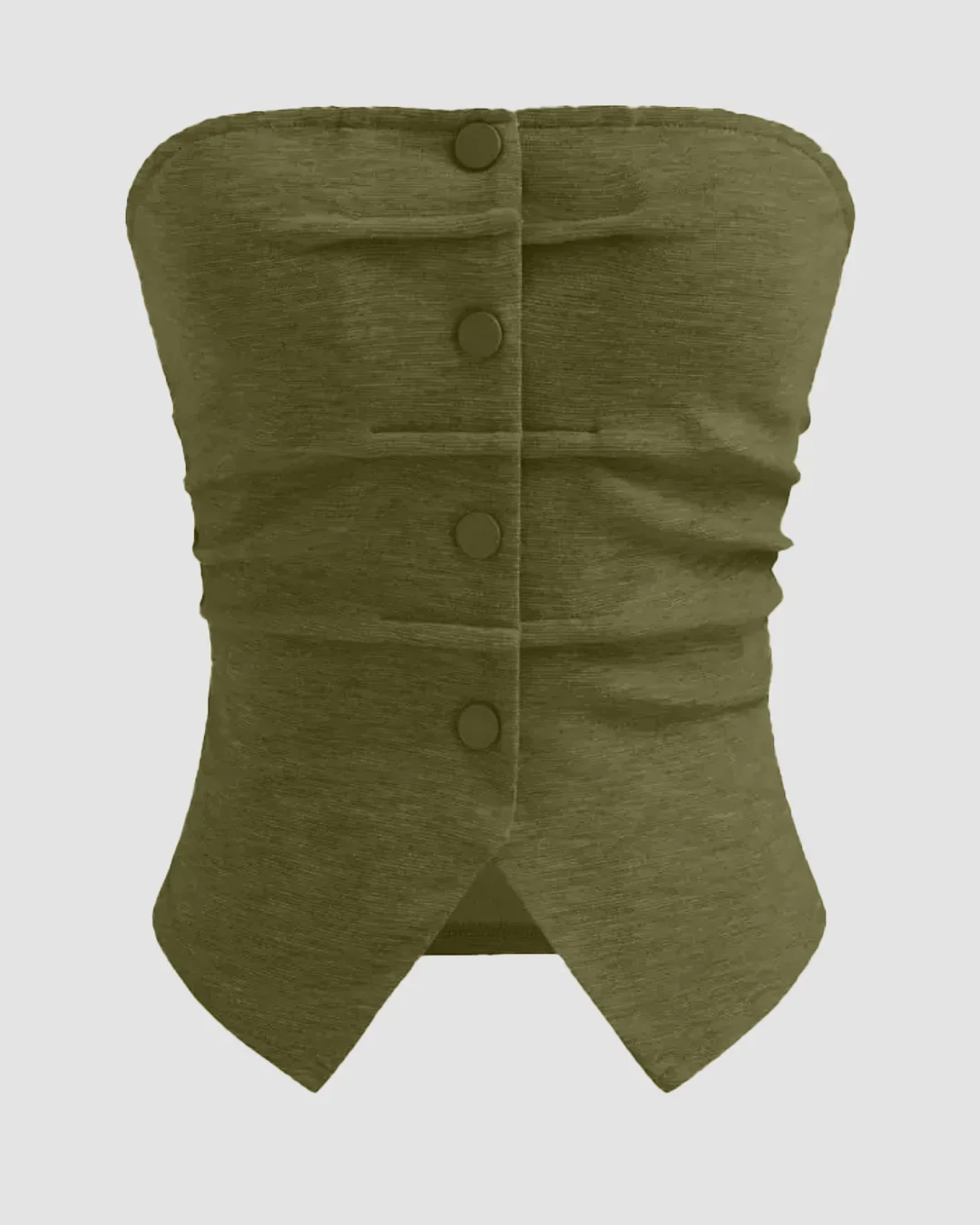 Solid Button Sleeveless Top With Solid Wide Leg Trousers In Avocado - Image 3