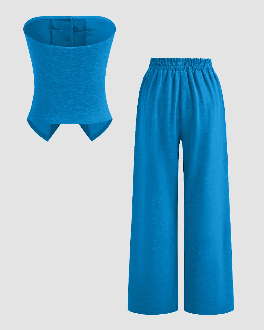 Solid Button Sleeveless Top With Solid Wide Leg Trousers In Eclectic Blue - Image 2