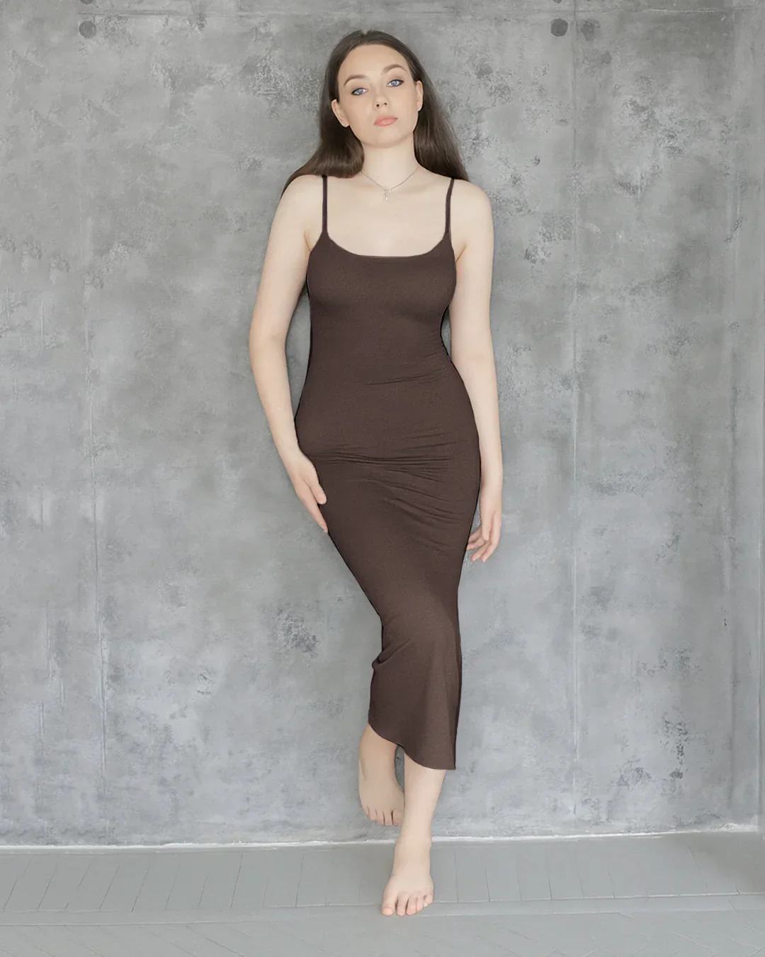 Solid Coco Contour Maxi Dress With Thin Straps - Image 3
