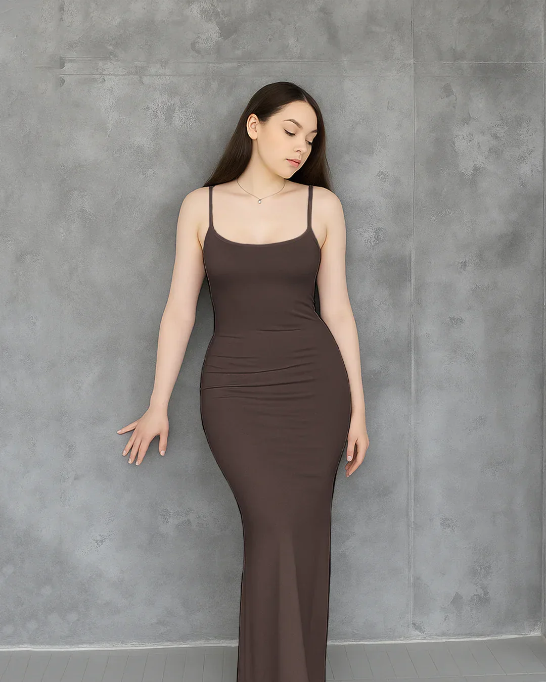 Solid Coco Contour Maxi Dress With Thin Straps - Image 4