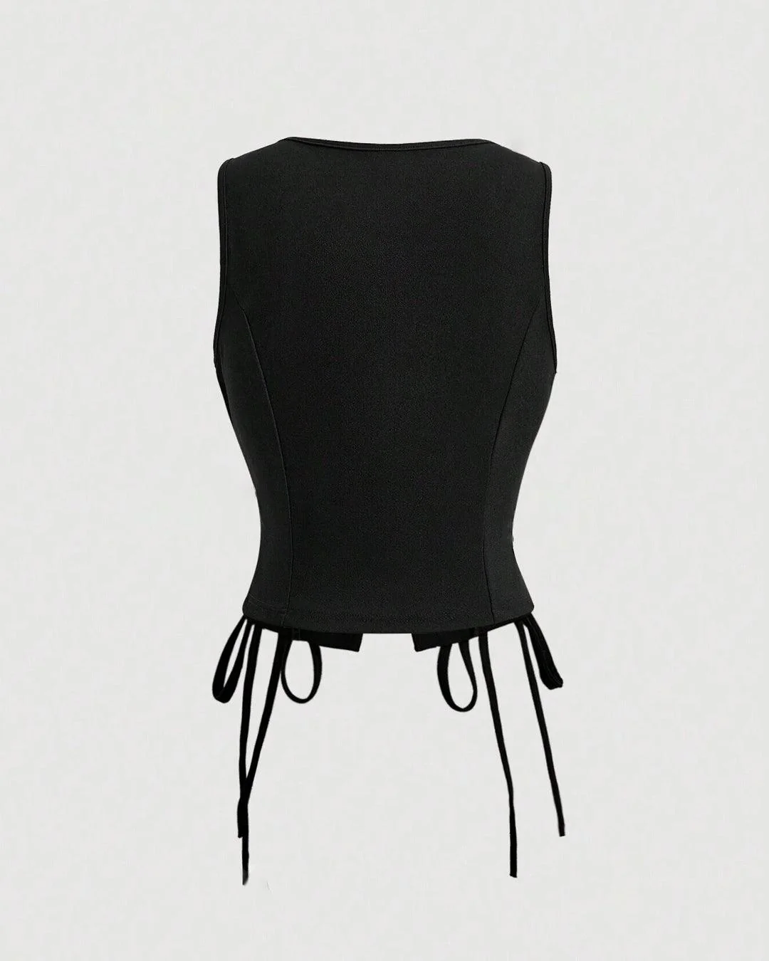 Solid Color Cross Tie Strap Black Side Strap Crop Tank Top In Black - Image 2