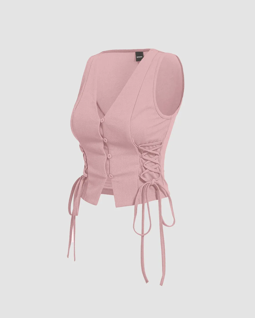 Party V Neck Lace Up Side Vest Top in Pink - Image 3