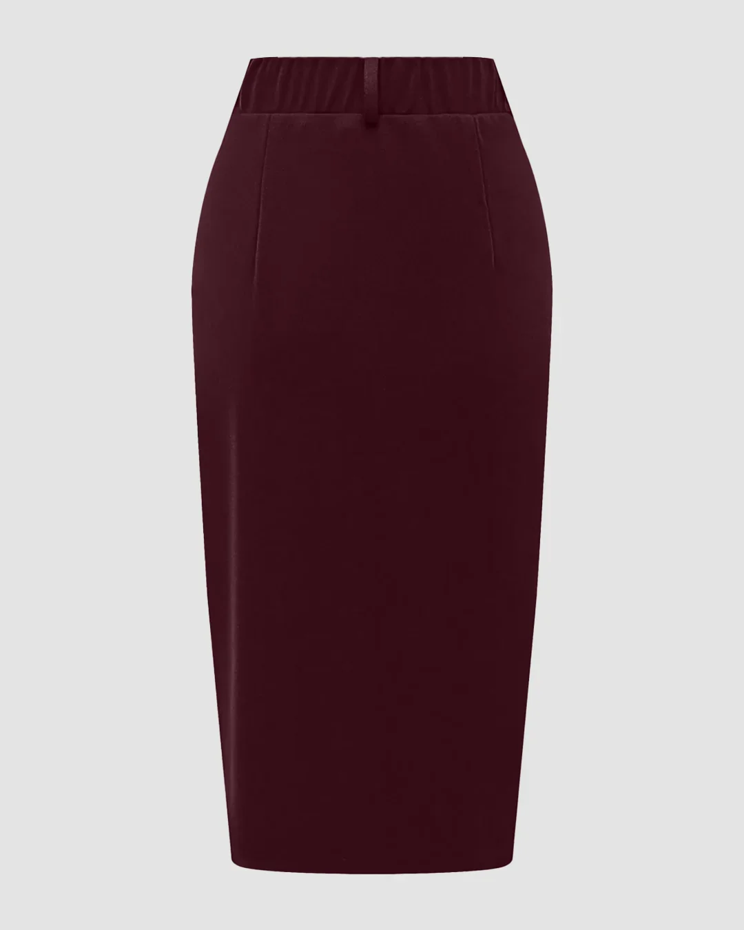 Solid Color Front Slit Pencil Knee-Length Skirt in Maroon - Image 2