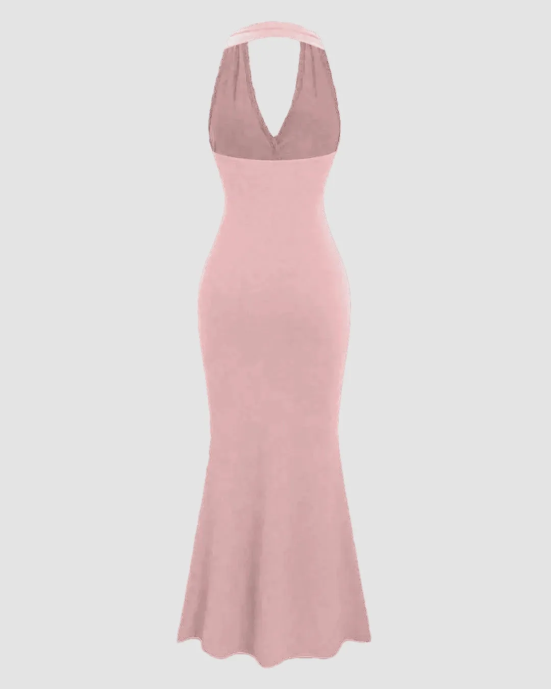 Solid Color Halter Backless Dusty Pink Mermaid Dress - Image 2