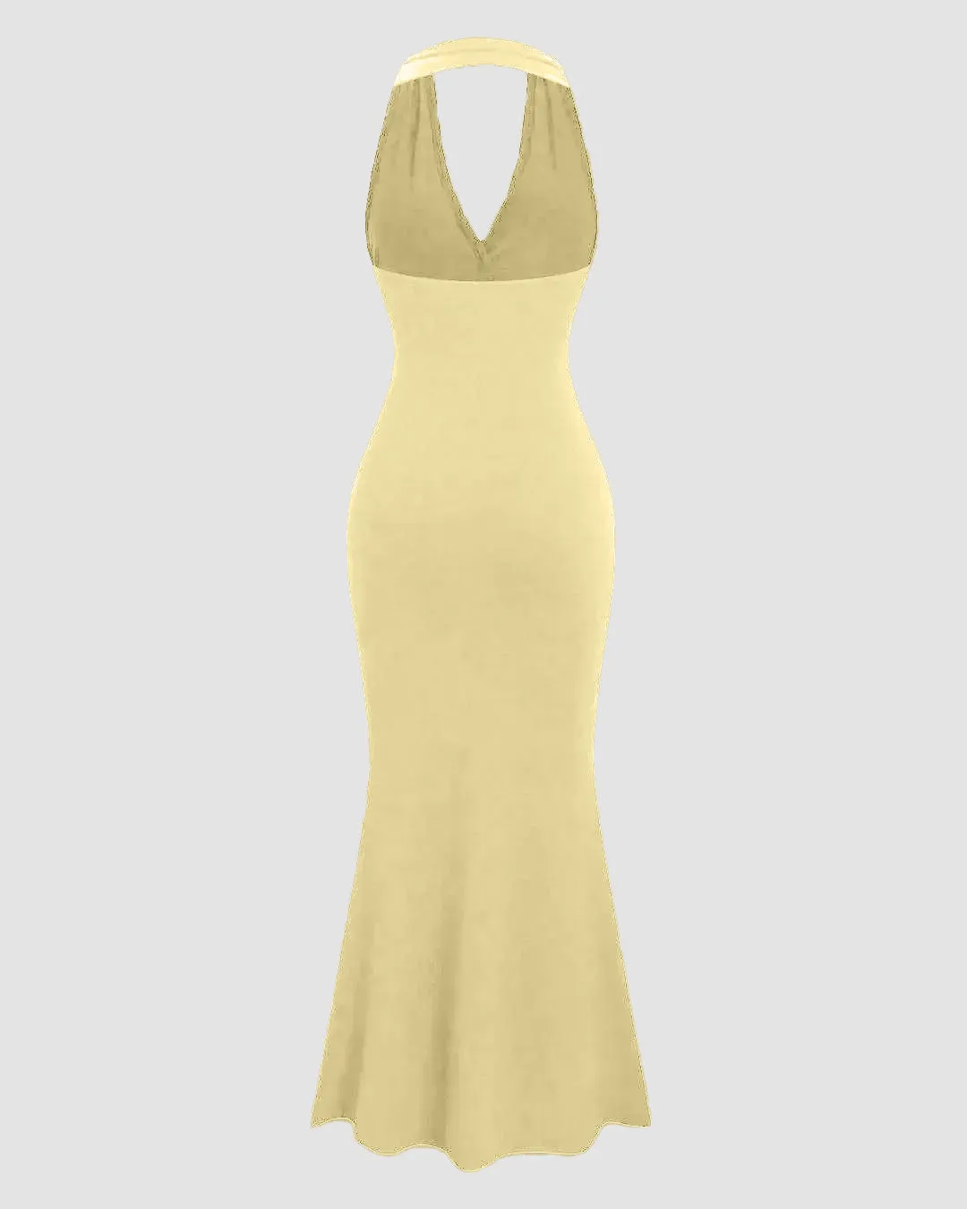 Deep V Neck Halter Backless Maxi Dress in Vanilla - Image 3